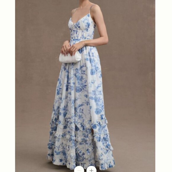 V Chapman Carmen Corset Ruffle Slit Dress, Size 8 (Hemmed/Tailored) - Picture 1 of 2